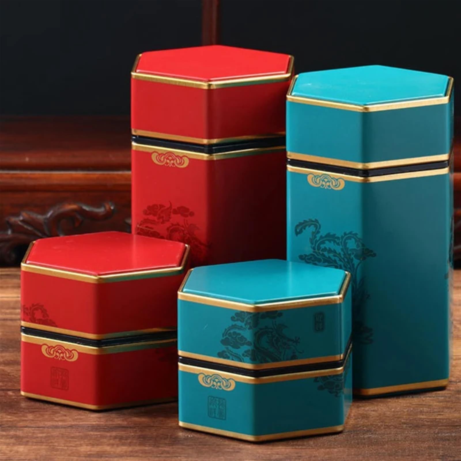 Caja de Te Tetera Hexagonal creativa, lata de, tanque almacenamiento té hojalata, caja portátil sellada, vacía, accesorios juego(StyleC,L)
