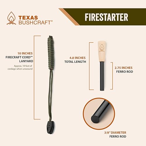 Miniatura 6 de Kit de supervivencia para arrancador de fuego, acero de fuego ferro, herramienta de golpeador  Bolsa de yesca de cuero de vaca  Pulsera de paracord