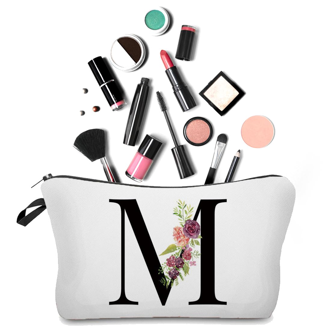 Personalisiert Baumwoll-Kosmetiktasche Mit Initial – Tragetasche Mit Blumen-Design, Geschenk Für Frauen, Mama, Freundin