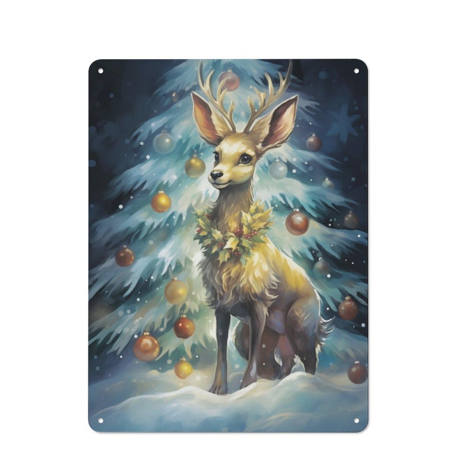 Junmoney Tiny Reindeer Christmas Printed Tin Plaque For Seasonal Kitchen, Dining Room Or Entrance, Festive Gift For Home Decor Lovers, 40X30cm