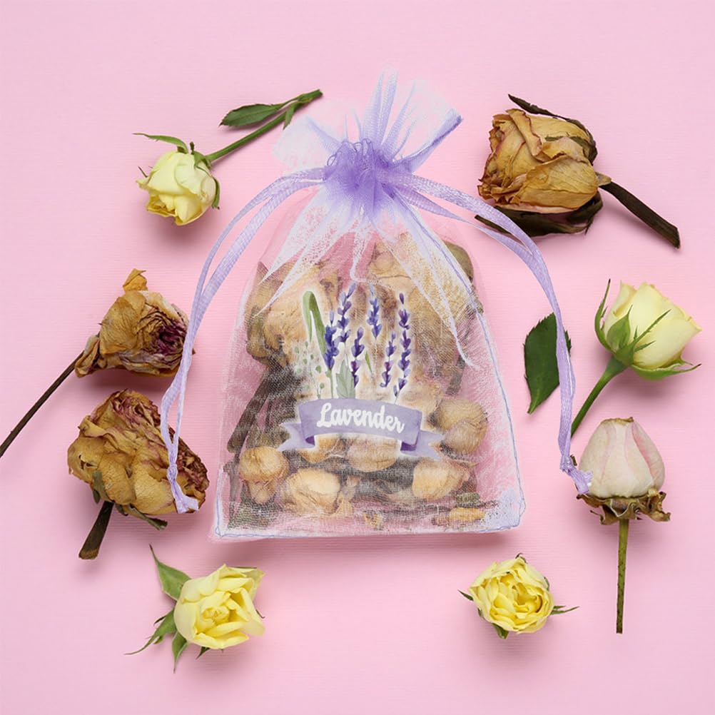 LOGOFUN 50PCS Lavender Sachet Bags Lavender Mesh Gauze Bags Dried Flower Mesh Drawstring Pouches for Wedding Home Supplies - Light Purple