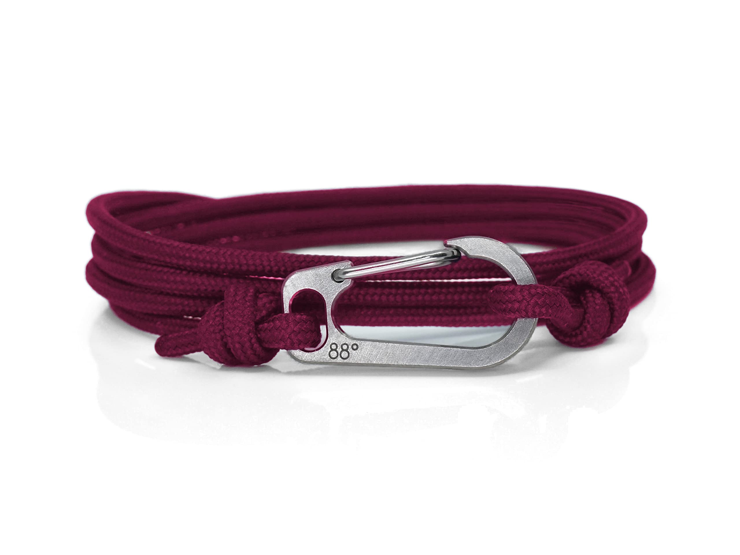 Titanium Carabiner Climbing Bracelet - Handmade in The UK and Adjustable - Waterproof Climber Bracelet - (Maroon)