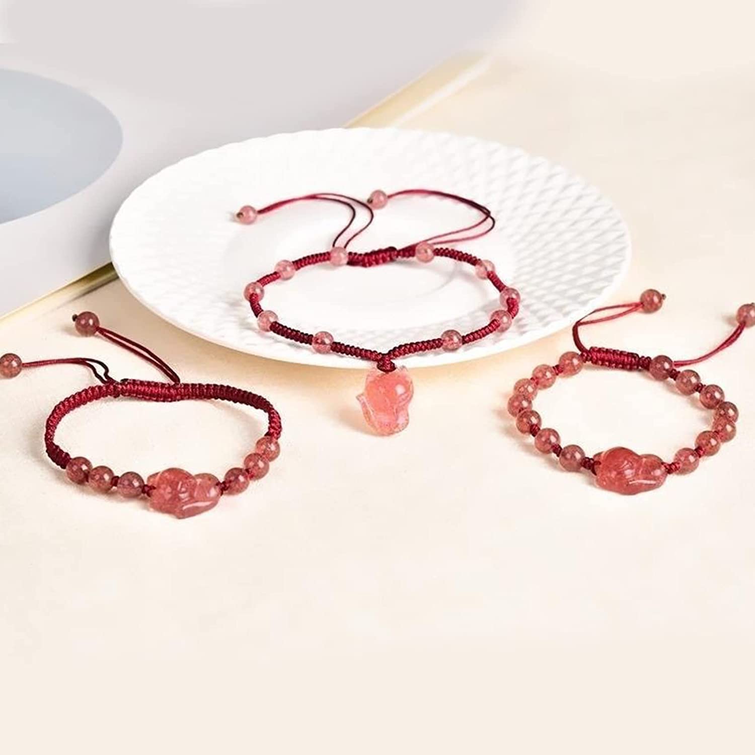 Braccialetto di perline, braccialetto di cristallo, 1 pezzo di braccialetto di quarzo fragola naturale, cavigliera, braccialetto con ciondolo di volpe, braccialetto for donne, chakra, cristallo di qua
