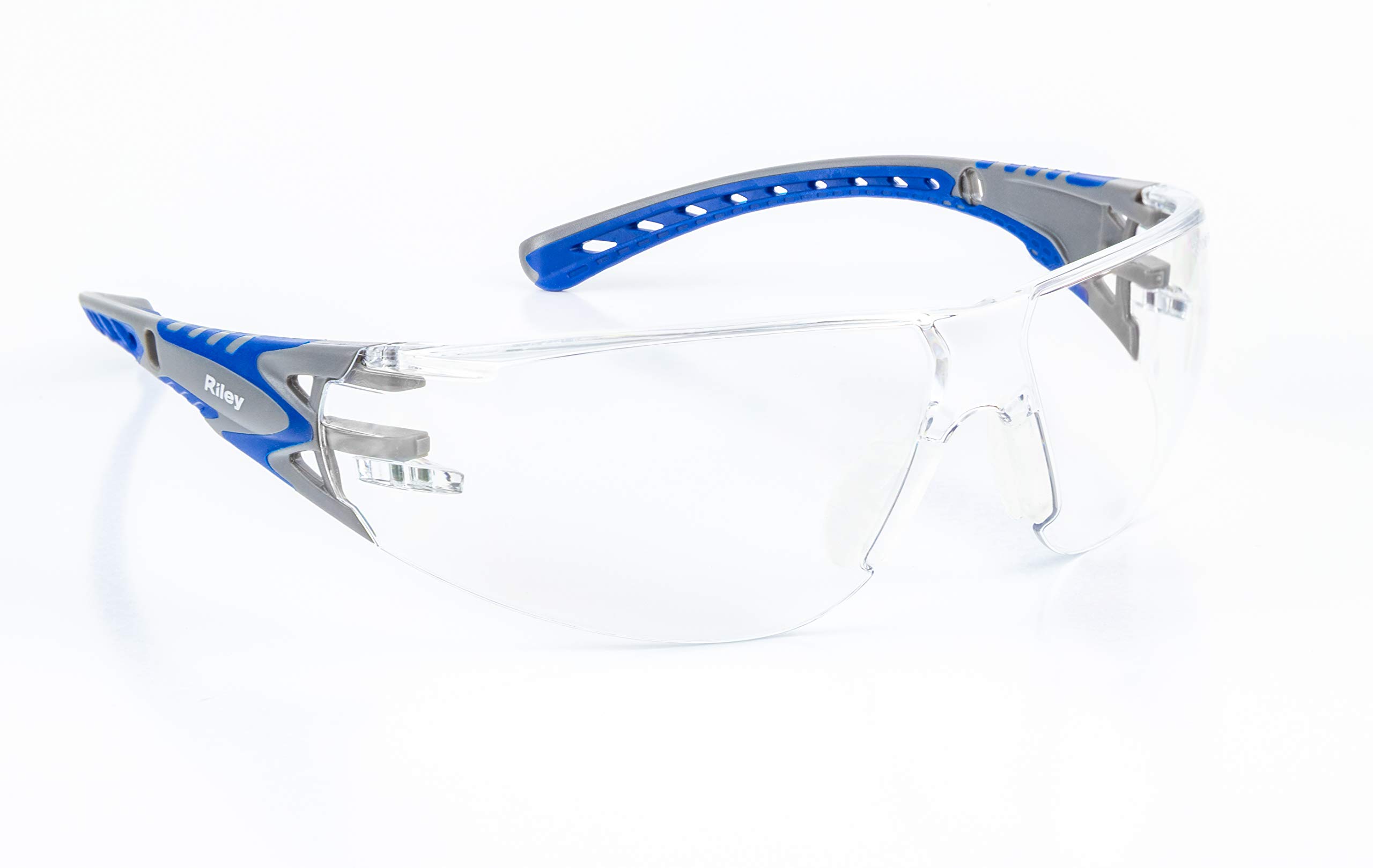 Mstore Grey/Blue/Yellow Riley Stream Evo Safety Glasses – Anti-Reflective Lens, Anti-Fog, Metal-Free
