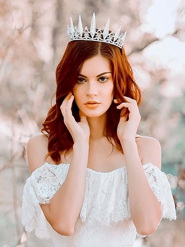 Miniatura 4 de SWEETV Tiaras y coronas para mujer, tiara de boda de cristal para novia, corona plateada de metal, accesorios de fiesta de disfraces