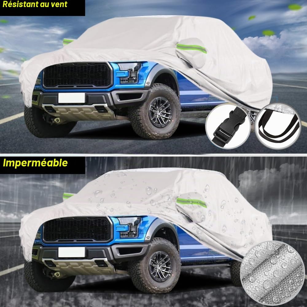Blueshyhall Housse de Voiture Pickup, Tissu pour Ranger Hilux Tacoma Navara et Plus, 5,4 x 2 M Housse de Pick-Up 210T, Housse de Voiture Complète, Imperméable Bâche Intérieure et Extérieure