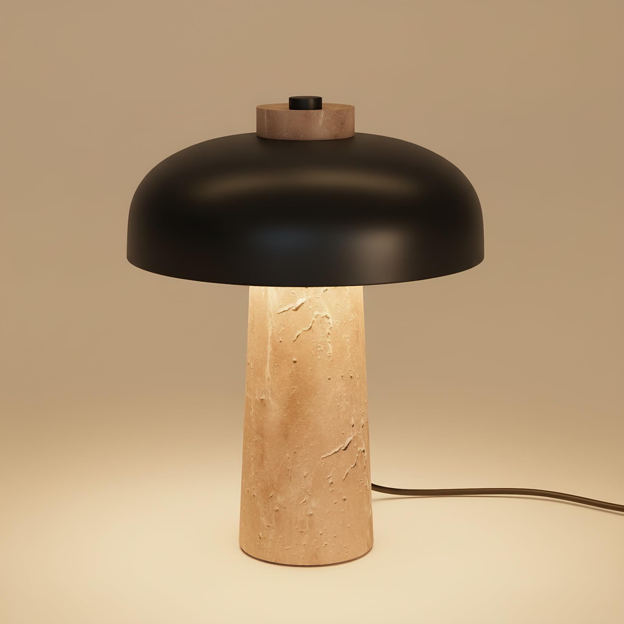 B·LED Barcelona Lámpara de Mesa de Piedra Natural con Base de Mármol Diseño Minimalista Moderno, Luz LED Cálida Ambiental, Pantalla de Aluminio Negro, Oficina y Mesilla de Noche