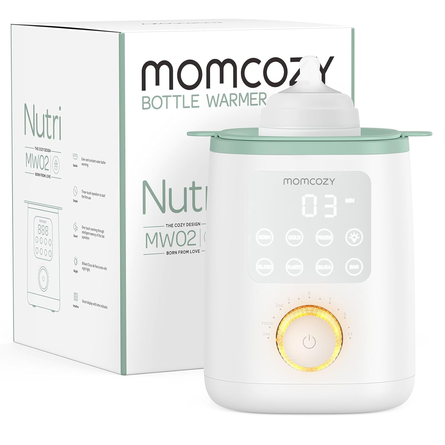Momcozy Nutri Chauffe-Biberon 9-en-1, Contrôle Température, Veilleuse | Préserve nutriments lait maternel, Compatible tous biberons, Lait infantile, Précis, Multifonction, Bébé, Nouveau-né