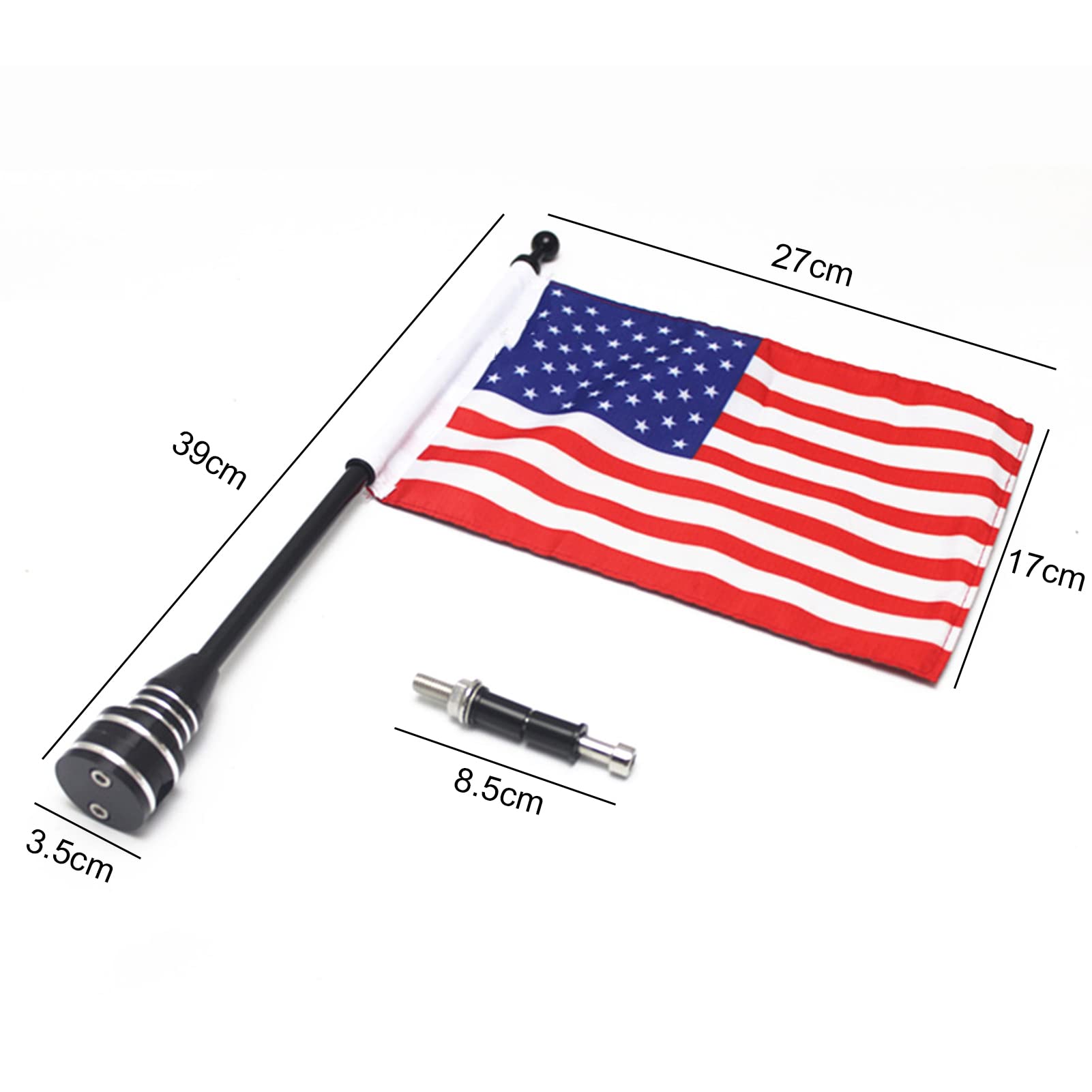 Bandiera Americana per Motocicletta Posteriore USA, Supporto Bandiera Nera, Bandiera Doppia Faccia, Portapacchi Rotondo