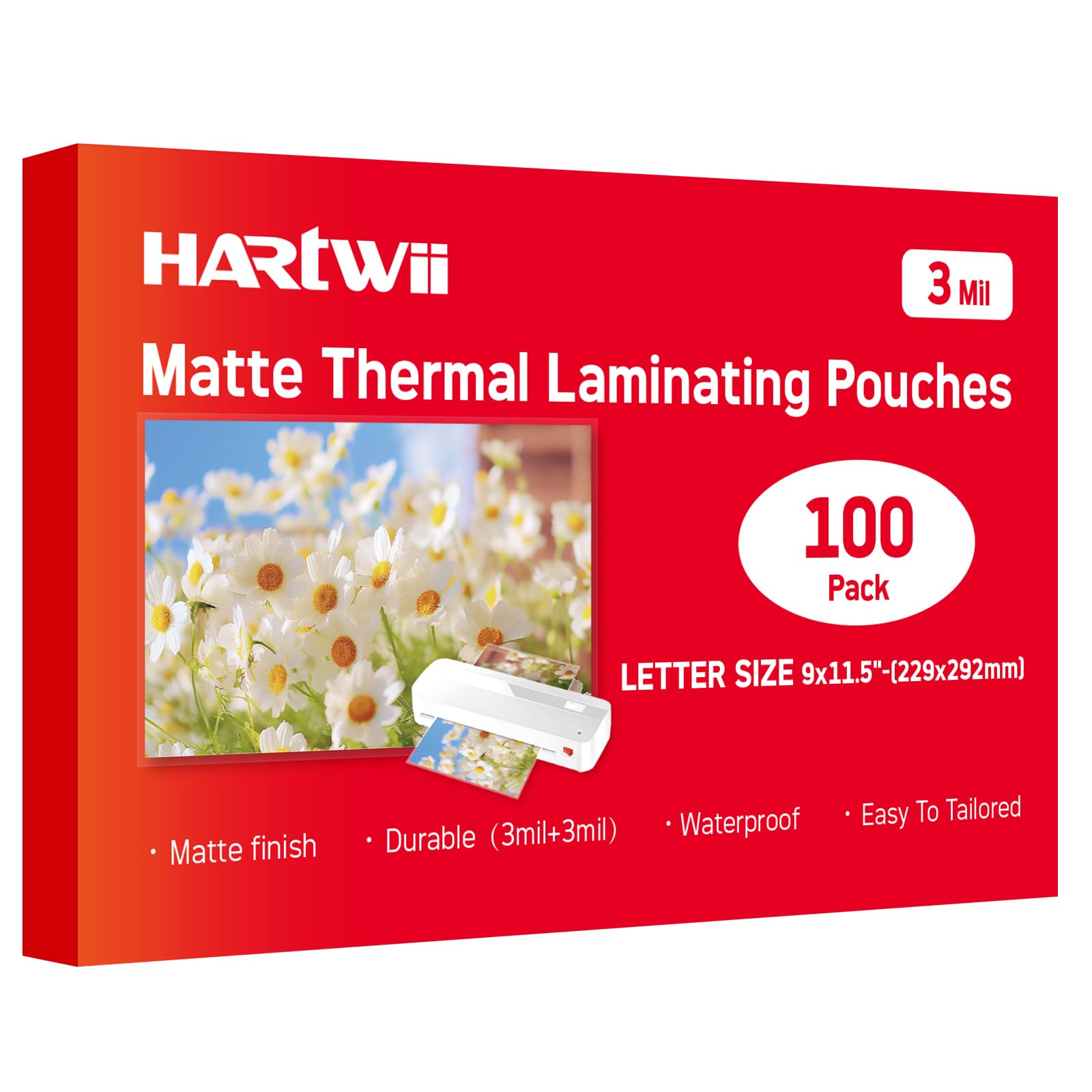 HARTWII 100 Pack Matte Laminating Sheets 9 x 11.5 Inches, 3Mil Ultra Clear Thermal Laminating Pouches with Matte Finish, Fits 8.5 x 11 Letter Size, Glare Free & Writable for Documents