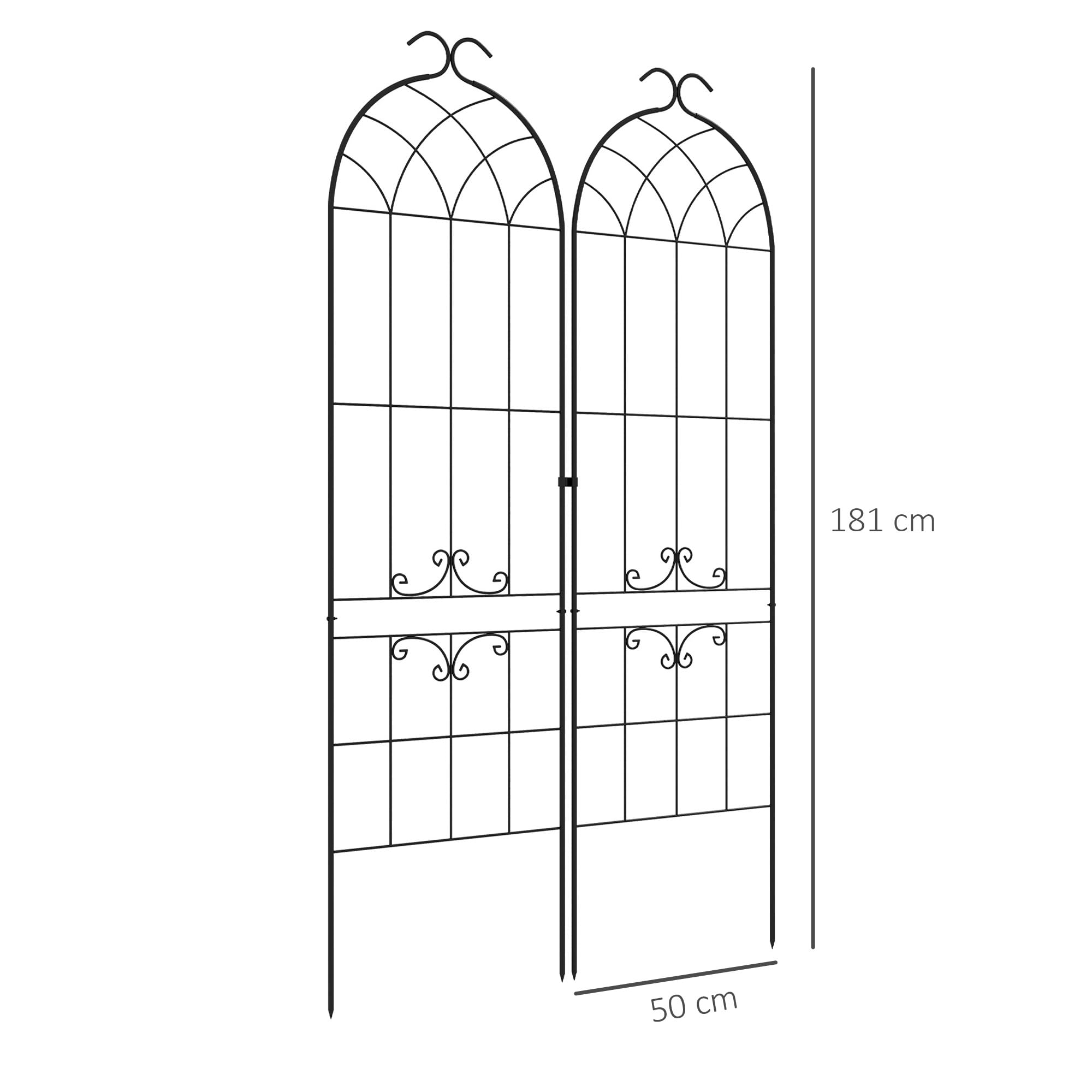 Outsunny Lot de 2 Treillis de Jardin, Support pour Plantes grimpantes en métal, 50L x 181H cm, Noir
