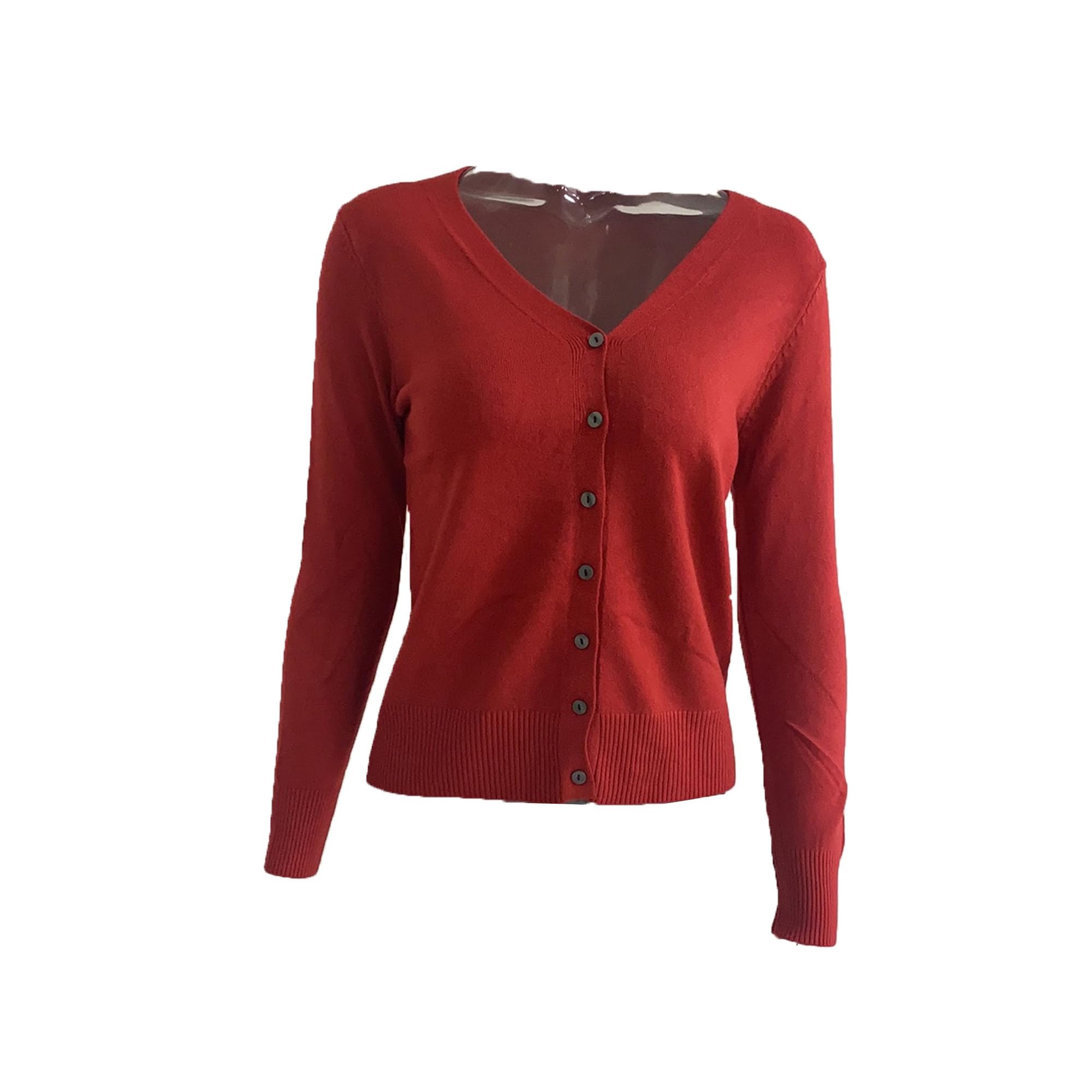 Long Sleeve Cardigan for Women 2024 Fall Winter Open Front Button Cropped Sweaters Loose Cable Knit Outerwear (Small,Red)