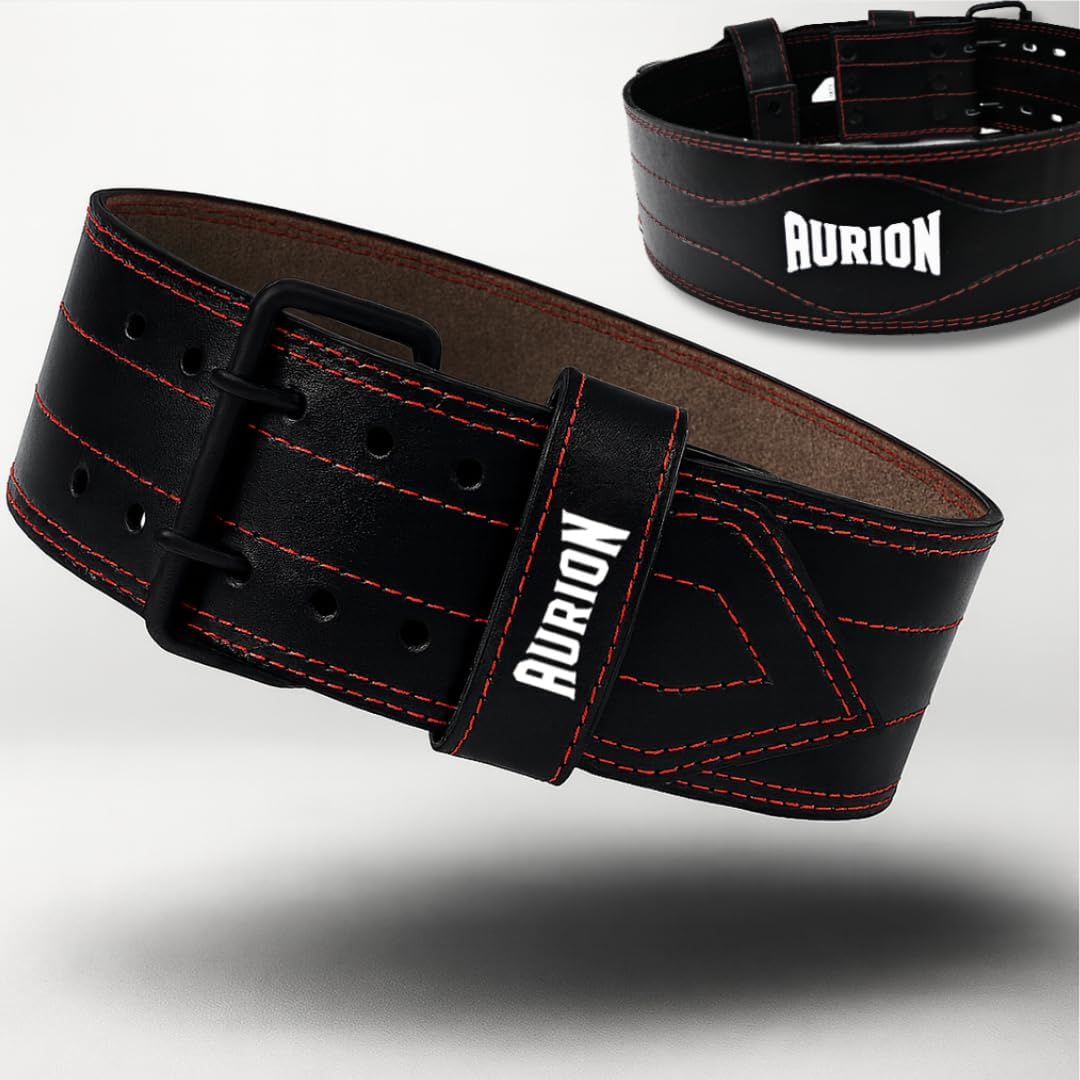 Aurion Genuine Leather Pro Weight Lifting Belt for Men and Women Durable Comfortable & Adjustable with Buckle | Stabilizing Lower Back Support for Weightlifting