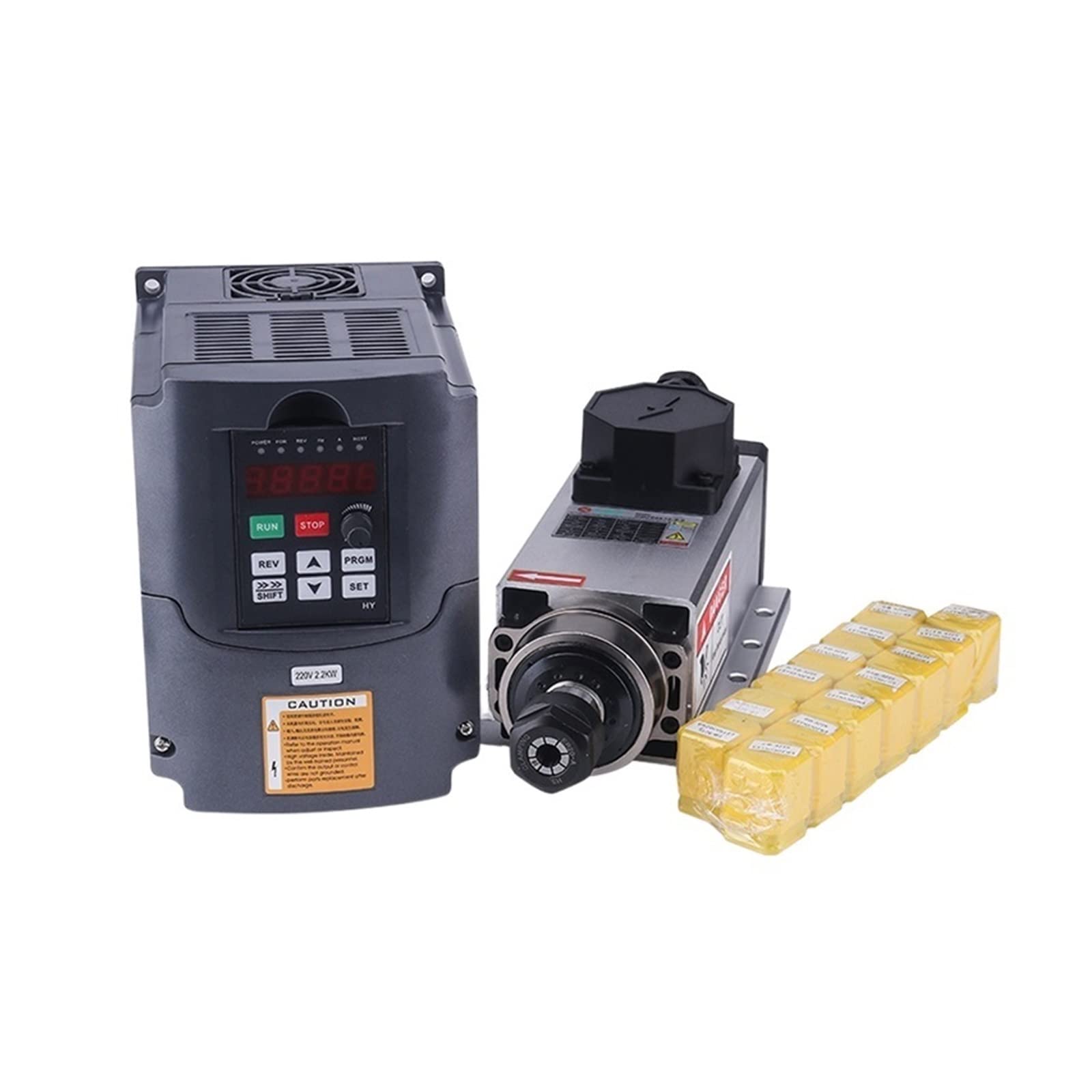 Máquina de Grabado, Kit de motor husillo cuadrado refrigerado por aire CNC 2.2kw Husillo + Inversor .2KW + Motor pinza ER20(HY Inverter)