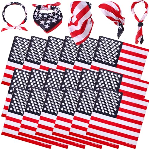 SATINIOR 24 Pack American Flag Bandanas 4th of July USA Flag Patriotic Bandanas Red White Blue Head Wrap Scarf for Women Men 250th Year Anniversary Accessories