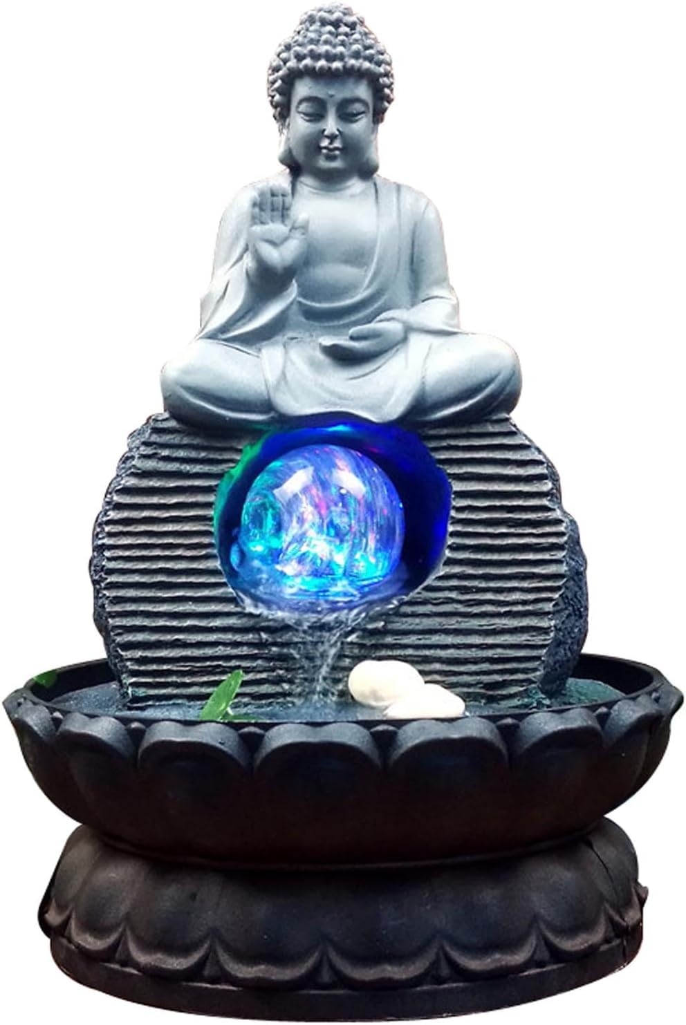 Fuente de meditacion para reducir el estres en interiores con cascada de Buda silenciosa