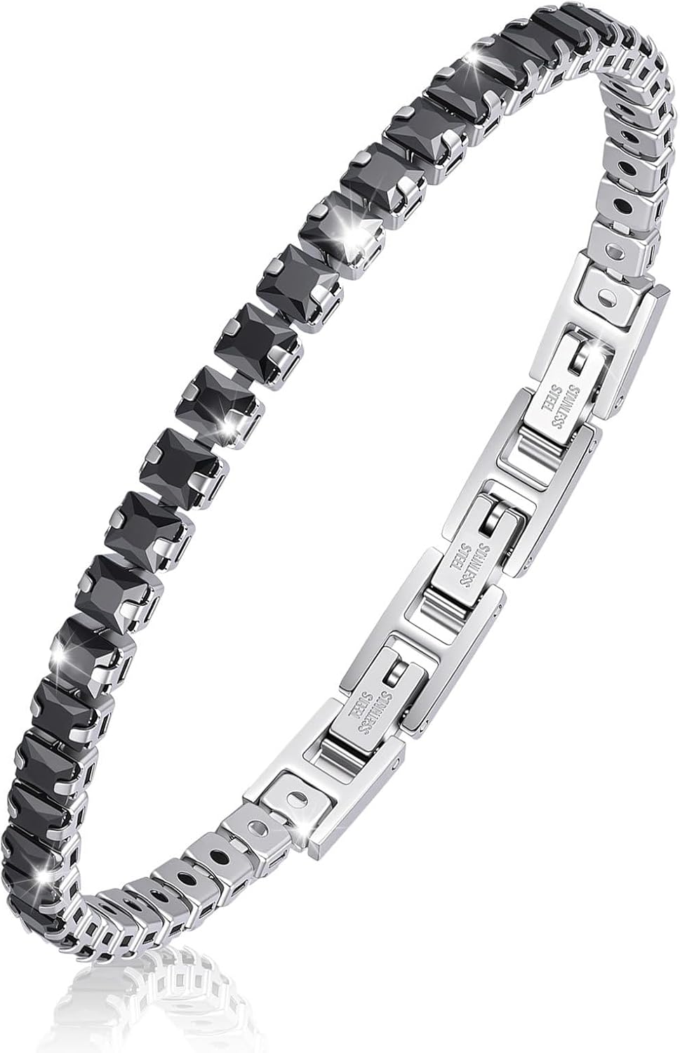 Men's Cubic Zirconia Tennis Bracelet : Sparkling 5A Diamond-liked Link Chain Bracelets,Adjustable Stainless Steel Handchain for Men,Stacked Iced Out Rhinestone Jewelry,Gift for Husband,Boyfriend