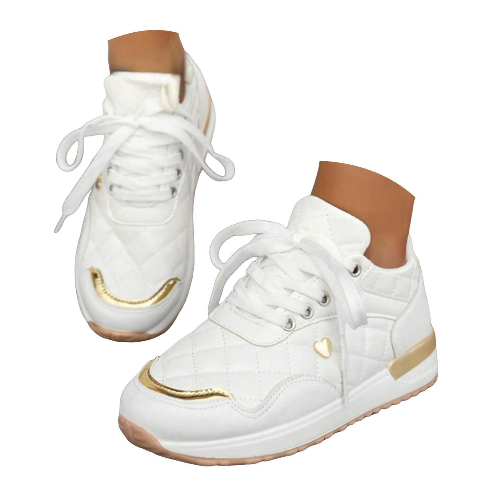 Womens Sneakers - Women's Fashion Sneakers Slip On Breathable Running Stylish and Lightweight Spring Shoes for Women Casual Non-Slip Lace-Up Walking Footwear for School Travel Office Work 9 White