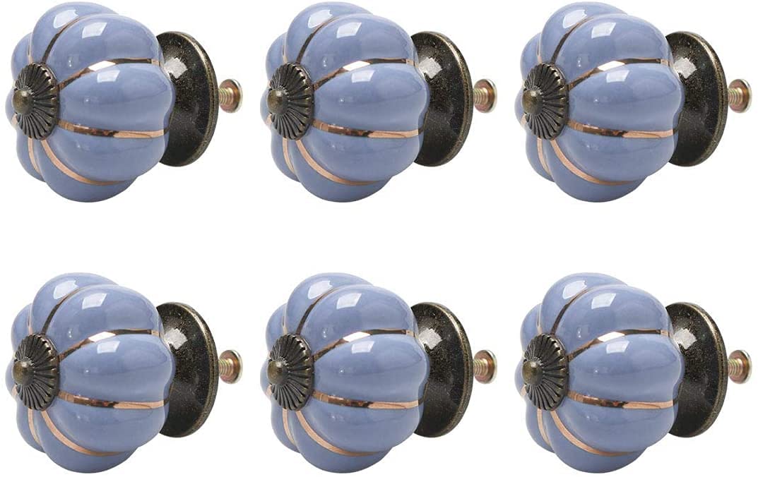 Maniglia per cassetti, 6 pezzi, pomelli in ceramica vintage da 40 mm, maniglia per cassetti a forma di maniglia per mobili, porta, armadio, armadio, comò, decorativa, blu, maniglia per porta con caten