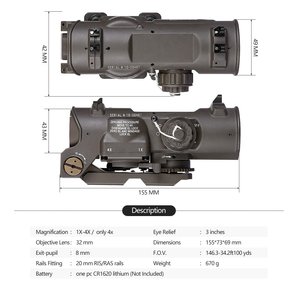 SPINA OPTICS Mirino tattico per cannocchiale 1x-4x Fisso Doppio Scopo mirino Illuminato Rosso Punto Rosso per la Caccia al Fucile (Cannocchiale 1x-4x)