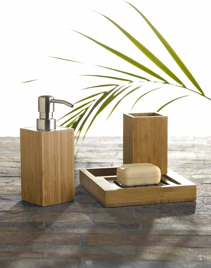 Bamboo 3 Piece Bathroom Set Home & Kitchen