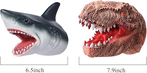 Miniatura 4 de 2 marionetas de mano de dinosaurio y marionetas de mano de tiburón, guantes de cabeza de dinosaurio de batalla, marionetas de mano de tiburón de