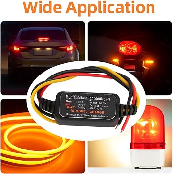 Bnineteenteam 4PCS Flash Strobe Controller Flasher Module,16 Modes Adjustable DC926V LED Brake Light Flasher Strobe Controller for Car Motorcycle