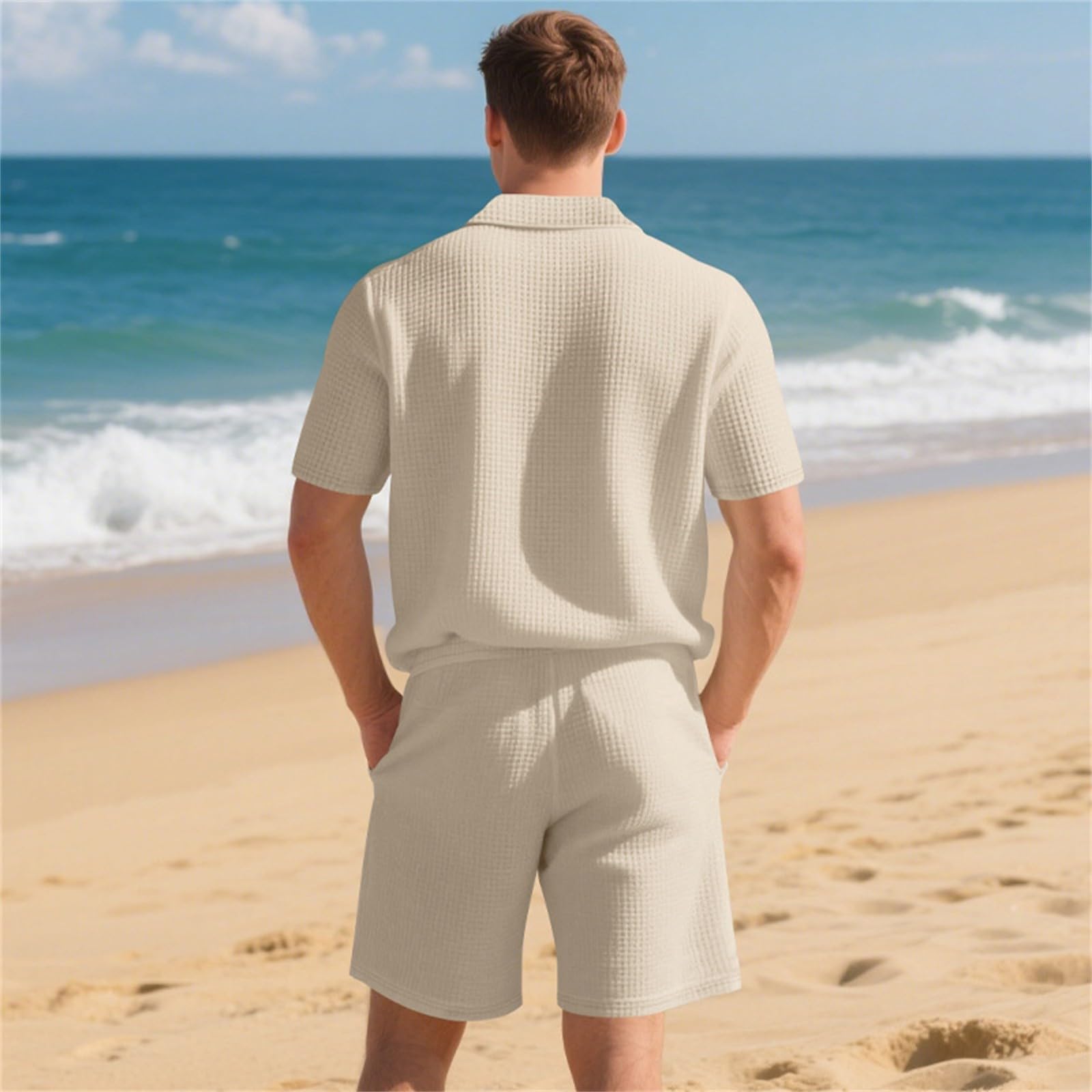 Generico 2 Pezzi Uomo Sportiva Estivo Tuta Leggero Coordinato Polo e Pantaloncini Abbigliamento Sportivo Casual Elegante Vestiti Estivi Uomo Completino Palestra Tuta Corta