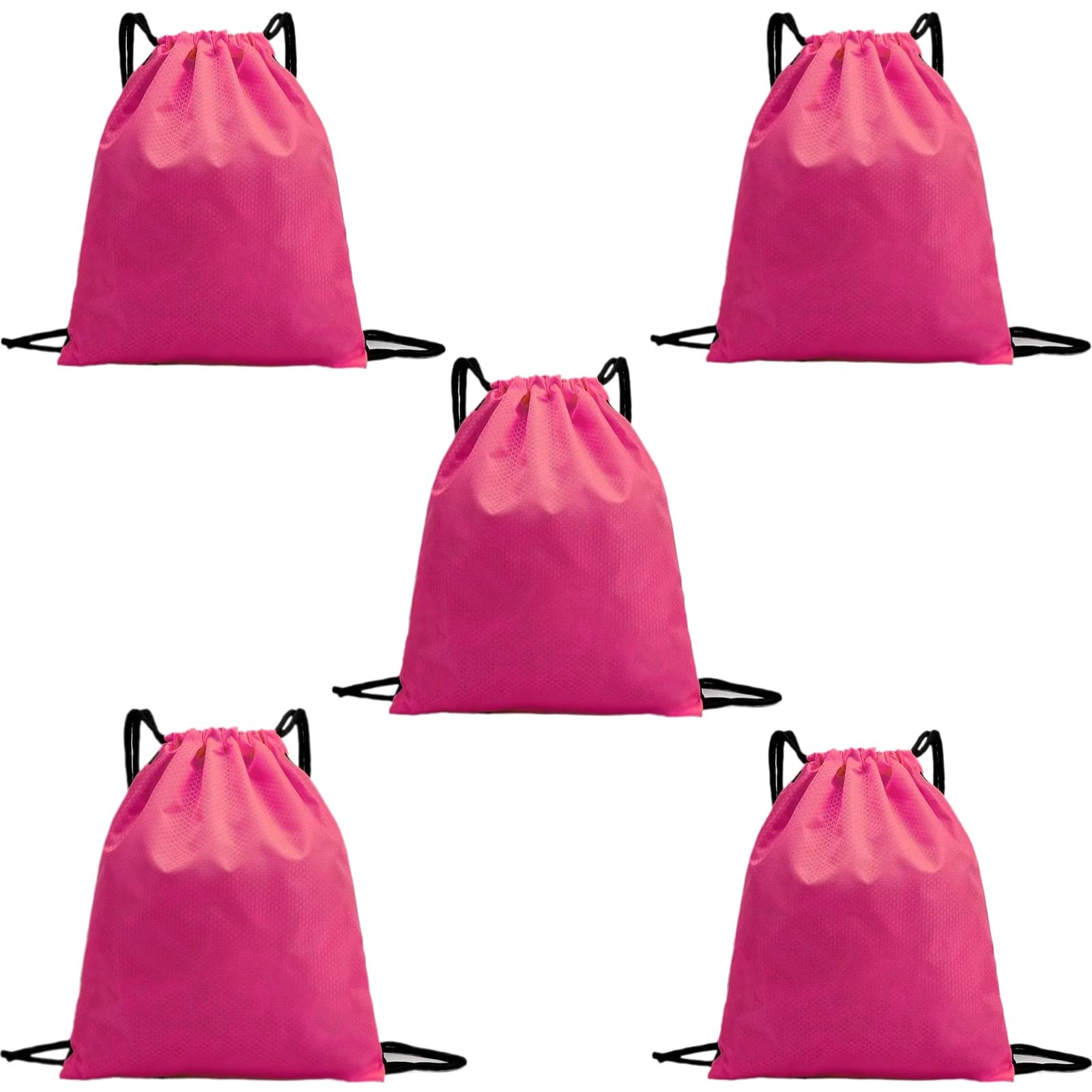 5-Pack Waterproof Drawstring Backpacks, Soccer-Texture Oxford Fabric, 16.9" × 13.8", Lightweight 0.20 lb Each, No Eyelets, Gym &amp; Marathon Gear Sacks(Pink)