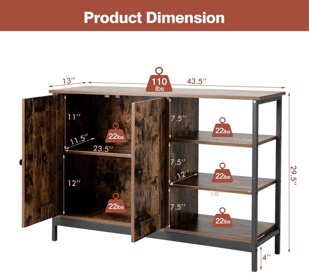 Two-Door Industrial Kitchen Storage Cabinets Self-Service Sideboard Shelf Cabinet (D As Shown)