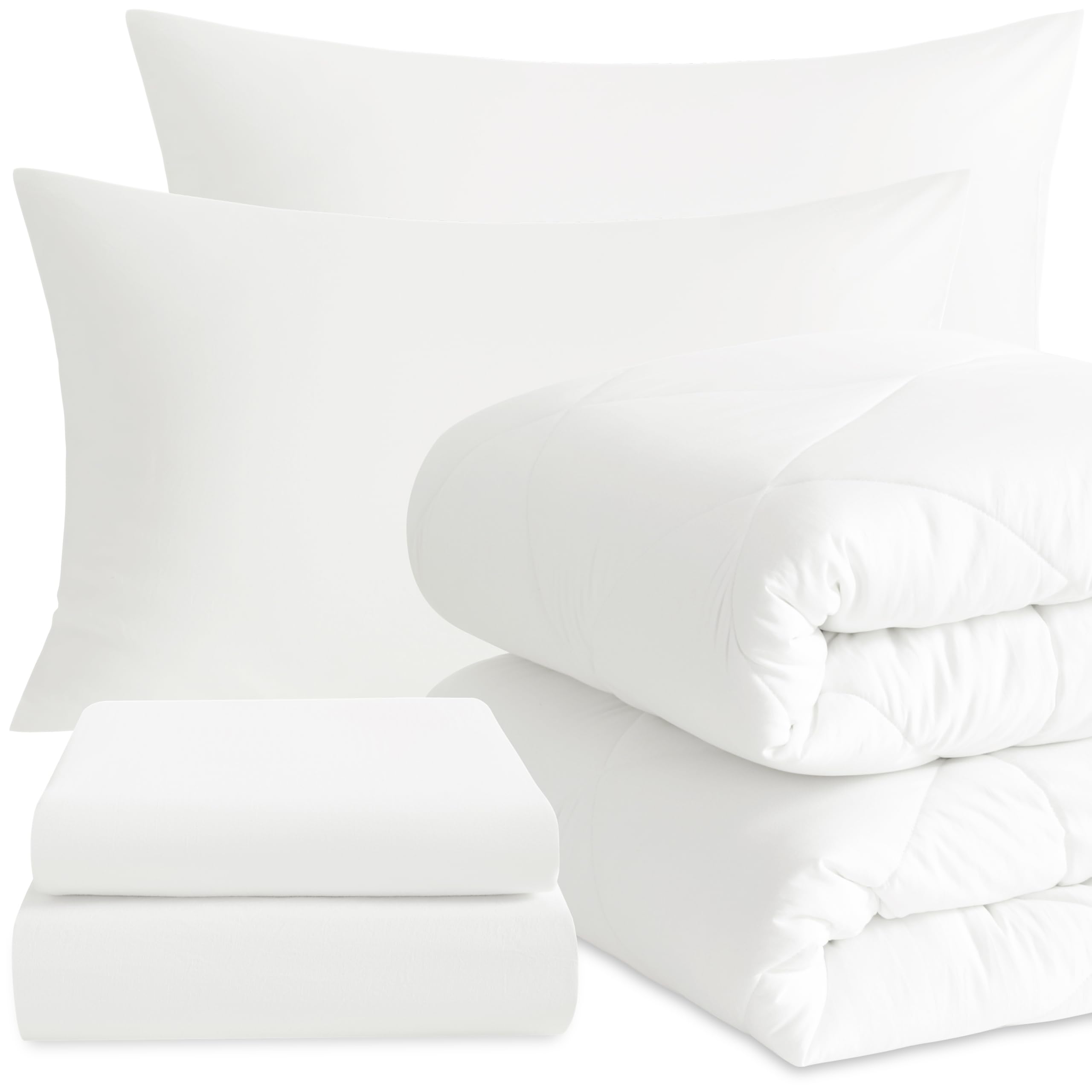 NTBAY Twin Microfiber Bed in a Bag, Comforter Set 5 Piece, White