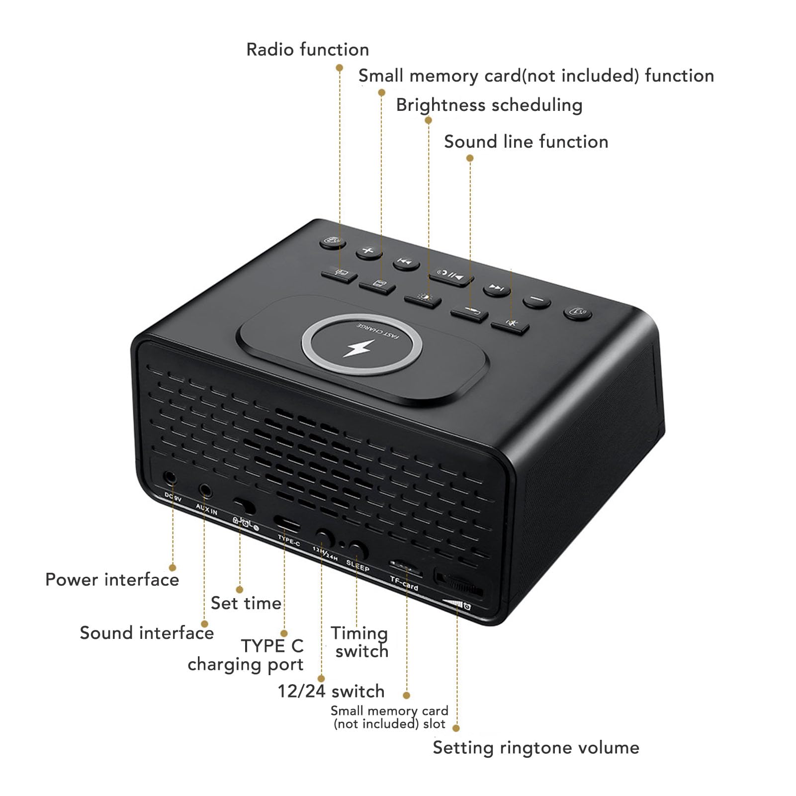 Annadue Radio Bluetooth Despertador Altavoz con Doble Carga USB Base de Carga Inalámbrica Radio FM CD Calidad de Sonido Bajos Estéreo para Oficina en Casa (Enchufe de la UE)