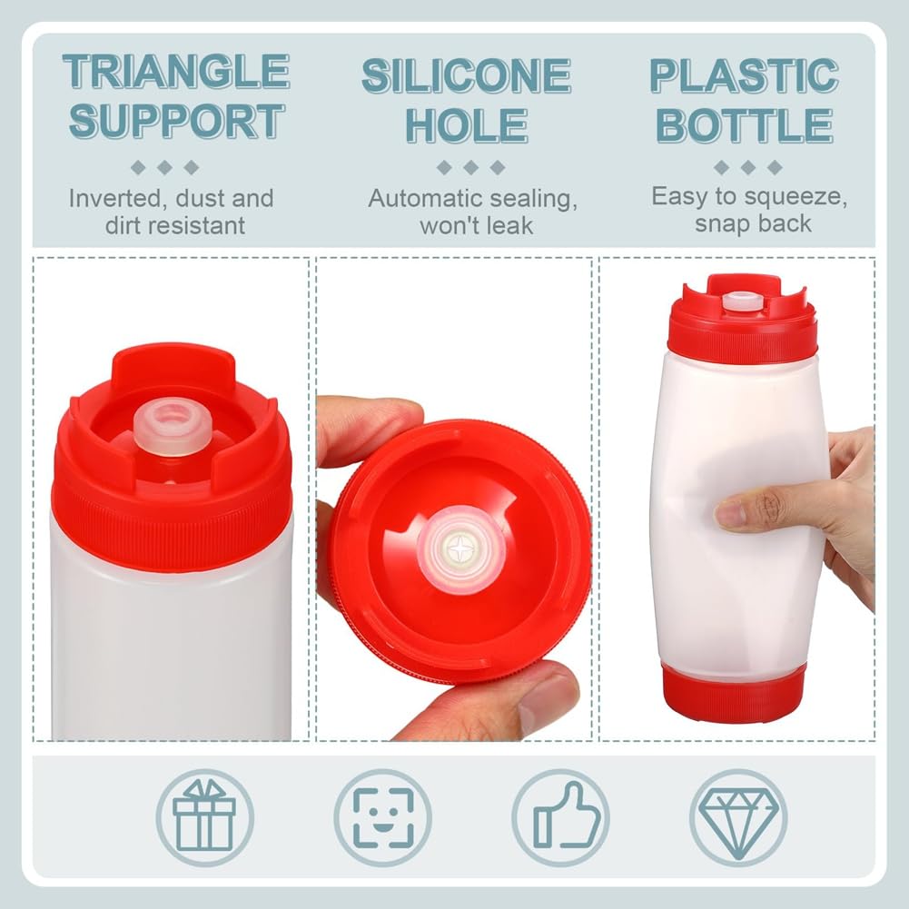 4 Stück Quetschflaschen, Nachfüllbar, 580 Ml, Umgedrehte Kunststoffspitze, Großer Ventilspender, Quetschflasche für Gewürze