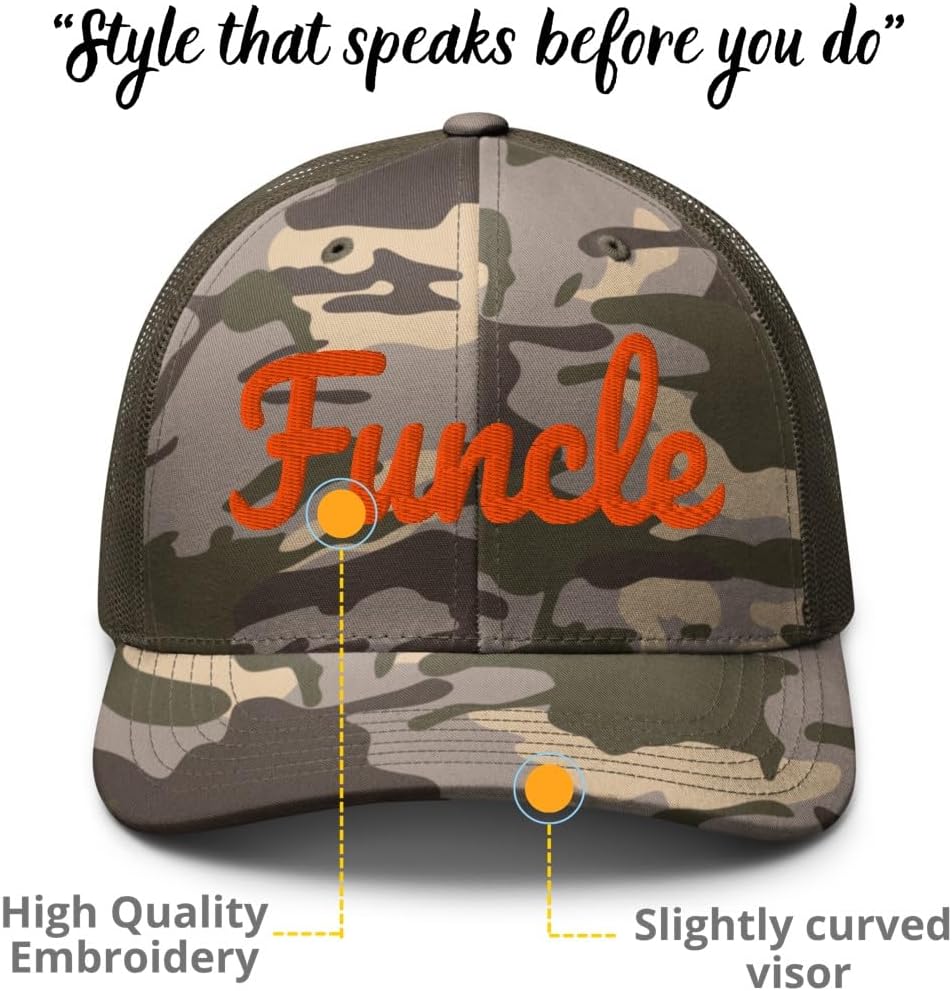 Camo NX Funcle Embroidered Curved Bill Trucker Hat Low Crown Adjustable Uncle Cap Men and Women