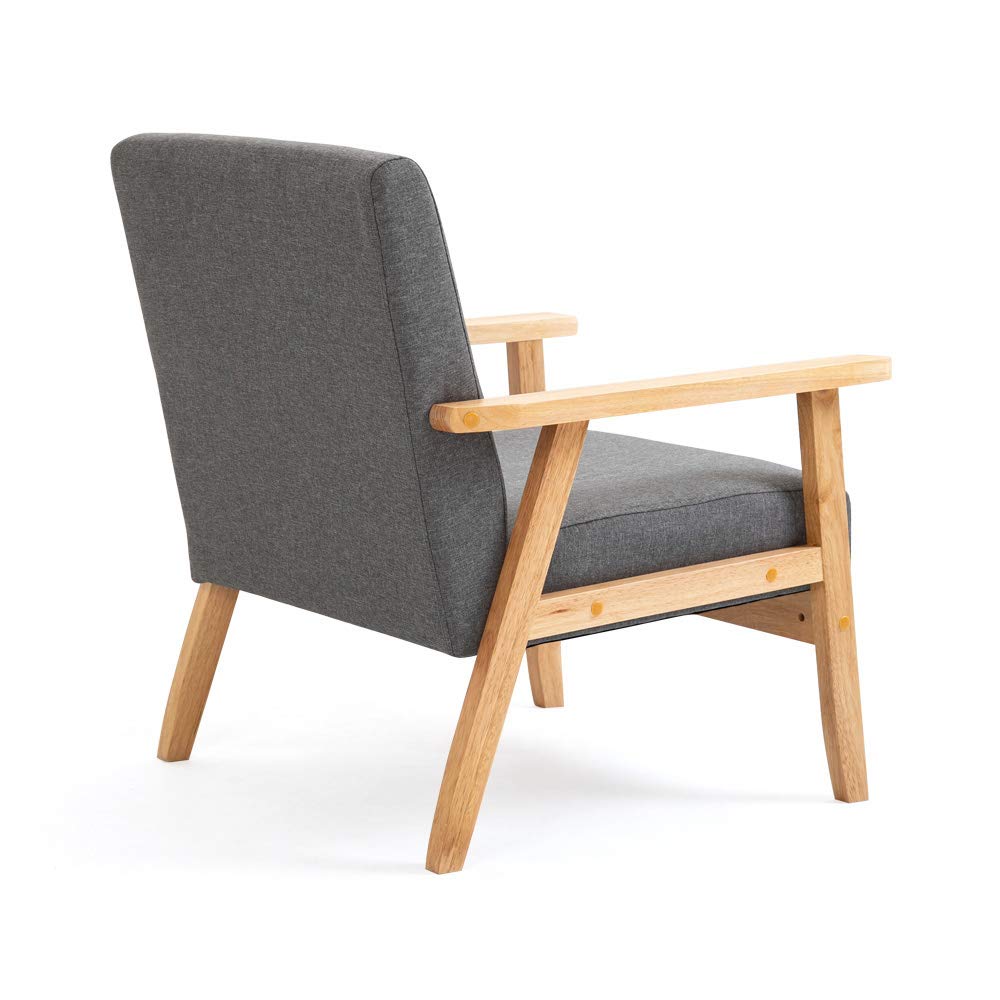 Mingone 2er Set Sessel Gepolsterter Cocktailsessel Skandinavischer Stil Loungesessel Modern Einzelsofa Massivholz für Wohnzimmer Schlafzimmer Grau