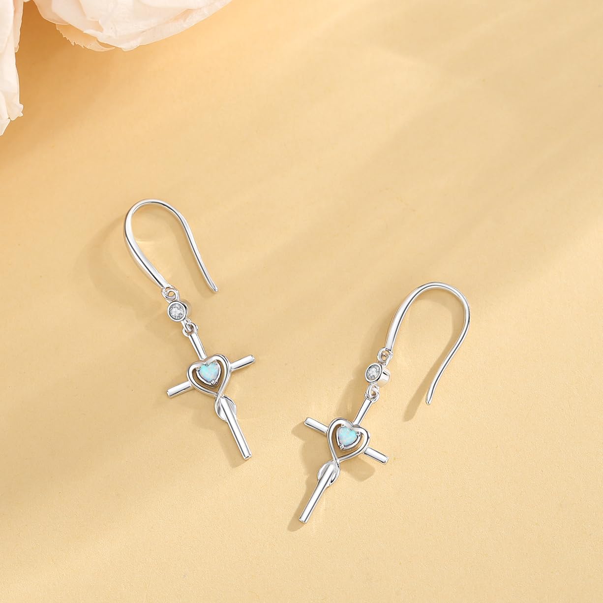 FANCIME Gift for Women Cross Dangle Drop Earrings 925 Sterling Silver Heart Birthstone Earring Fine Jewelry Birthday Gifts for Her Women - Image 5