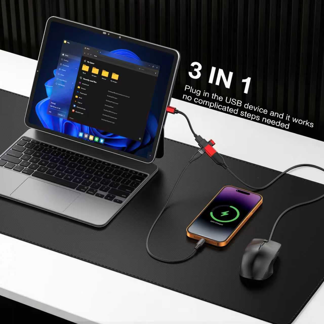 Small USB C HUB for Laptop, 60W Fast Charging and 480Mbps Data Transfer USB C Docking Station, USB C Splitter, USB C Dongle for MacBook Pro, iMac, iPhone 17, XPS. (HUB+USB Adapter, 2-pcs)