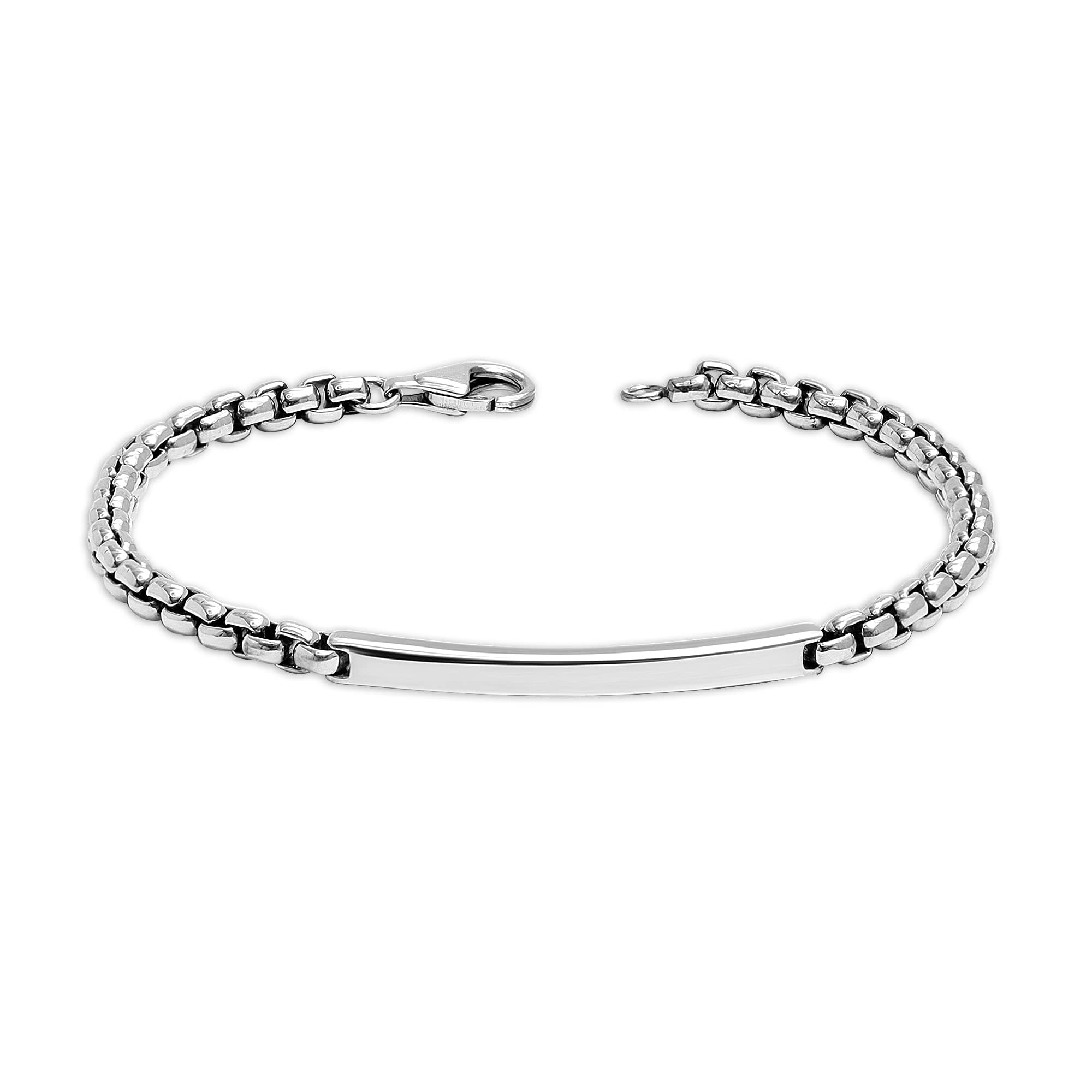 925 Sterling Silver BIS Hallmarked Round Box Chain ID Bracelet for Men and Boys 9 Inches-image-35