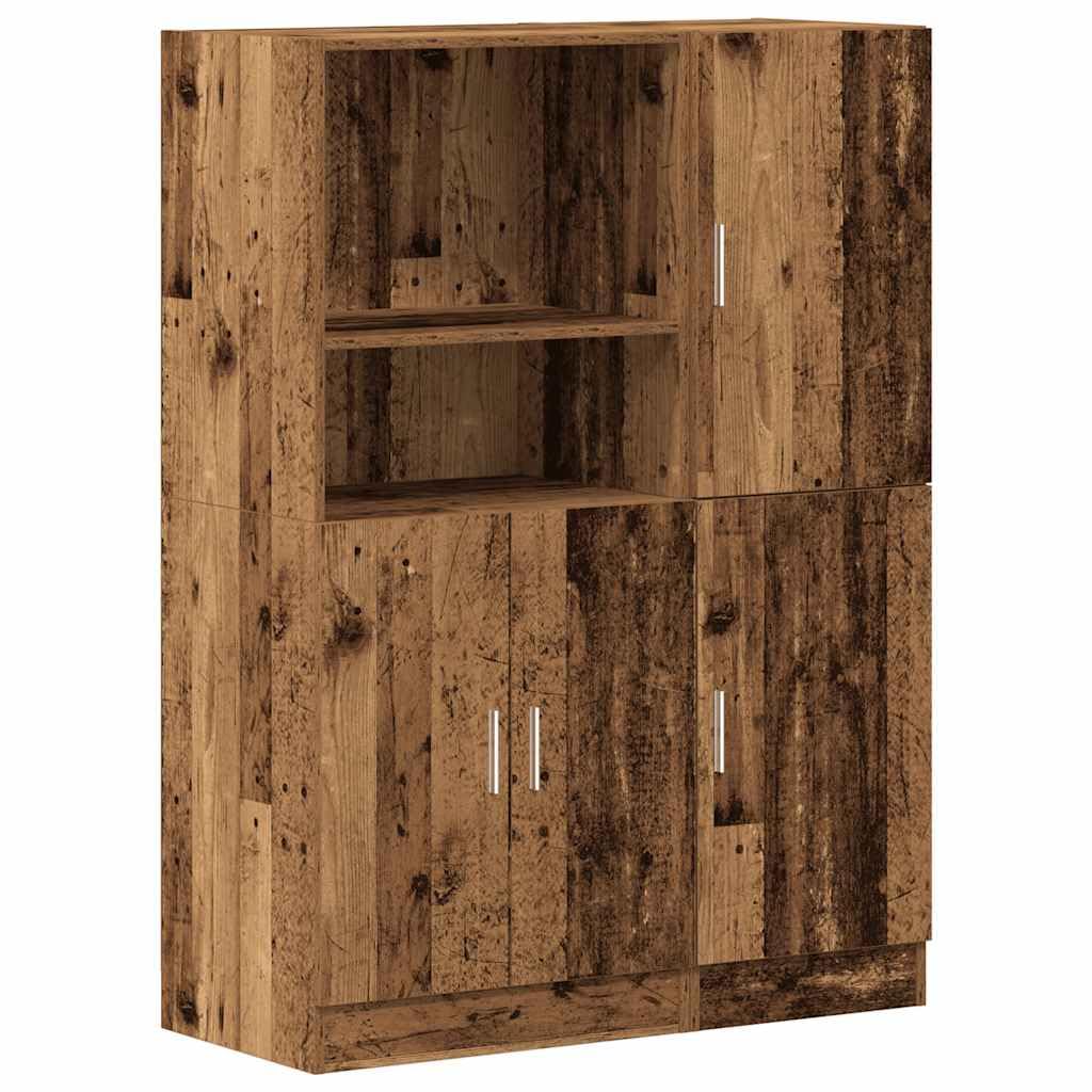 Armoire de cuisine Makastle aspect bois vieilli de 95x41,5x131,5 cm avec 4 portes et 7 compartiments
