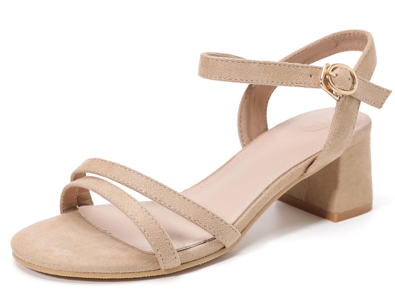 DADAWEN Women's Open Toe Ankle Strap Low Block Chunky Heels Sandals