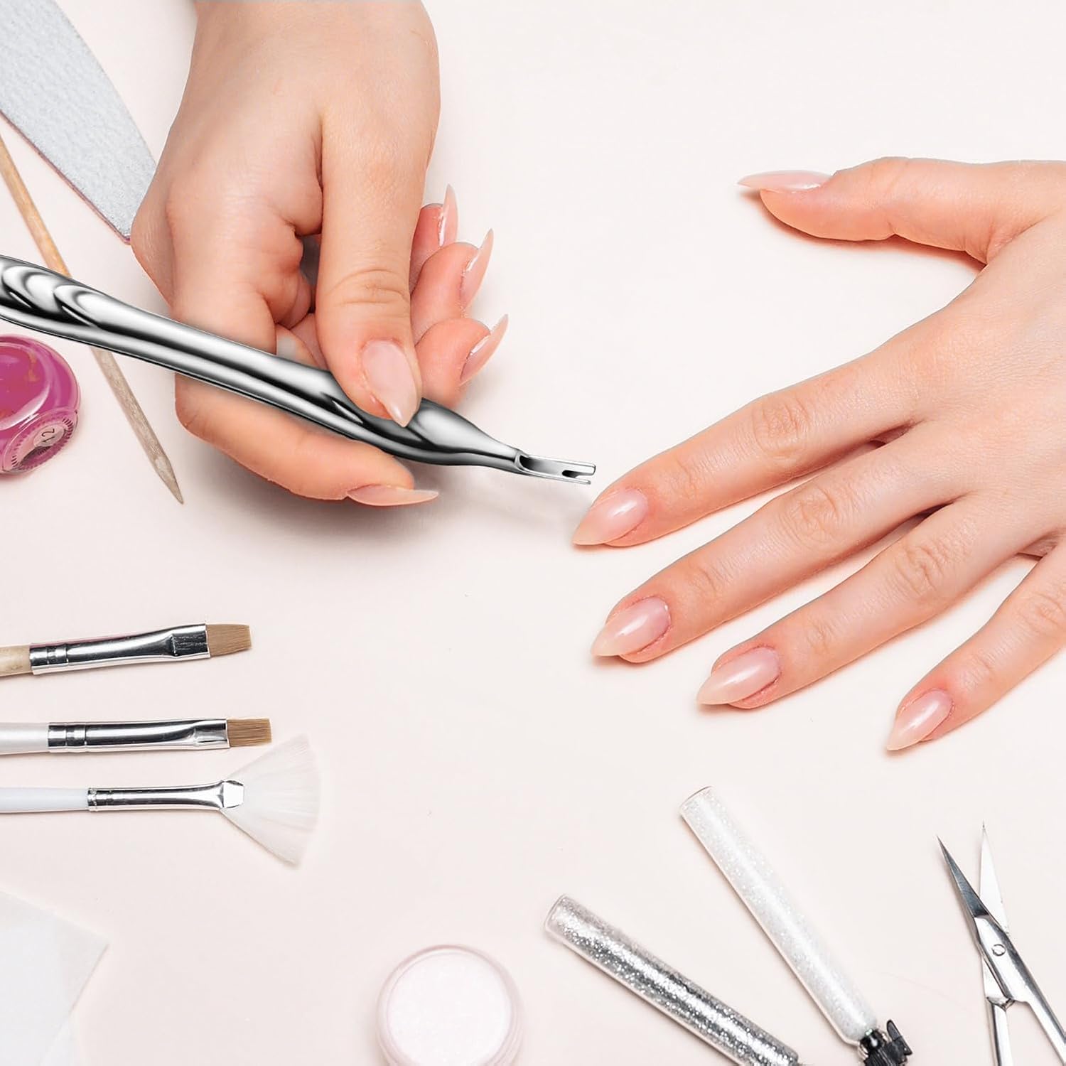 Cuticle Pusher with Cuticle Fork - 2 in 1 Cuticle Trimmer, Anti-slip Nail Pusher and Cuticle Cutter - Stainless Steel Cuticle Remover Tool