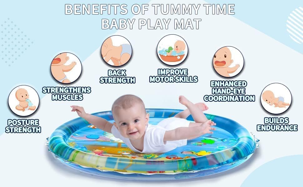 Image of Baby Gym and Fitness Inflatable Tummy Time pad Premium Kids Water Play Mat | Multi-Function Fitness Kids Water Play Mat for Infants, Boys and Girls (Round)