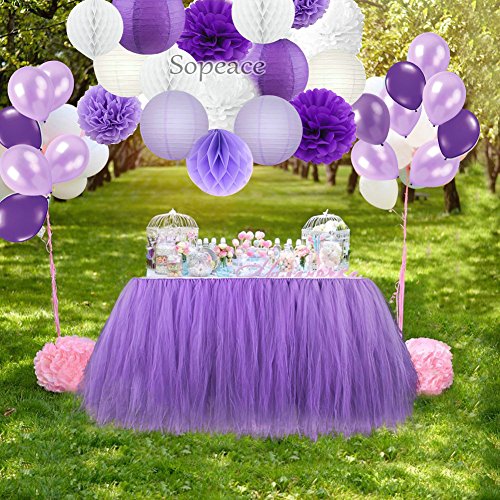 Sopeace Party Decoration Kit Purple White Tissue Paper Pom Poms Flowers Papers Lanterns Paper Ball And Latex Balloons Birthday Wedding Christening Frozen Theme Party Decorations For Adults Boys Girls #TOP8