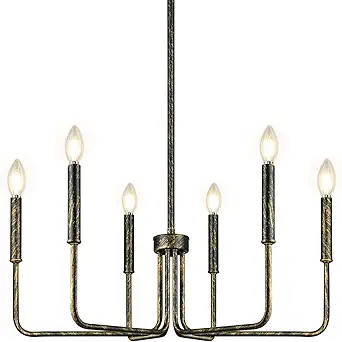 Rustic Black Chandelier, 6-Light Antique Farmhouse Chandelier for Dining Room Lighting Fixtures, Vintage Candle Pendant Light Fixtures Chandeliers for Dining Room Bedroom, Foyer and Living Room