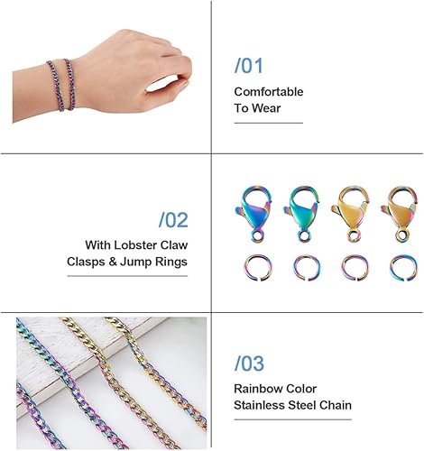 Miniatura 2 de Mega Pet Cadenas de acero inoxidable de 16.4 pies con anillos de salto y cierres de pinza de langosta, cadenas de arco iris, kits de fabricación de