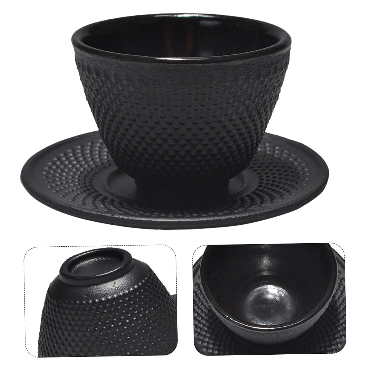Housoutil 2 Sets Gusseiserne Teetasse mit Untertasse Satz Vintage Teetasse aus Eisen Rostfrei Glatt Verarbeitet für Zuhause und Teezeremonie