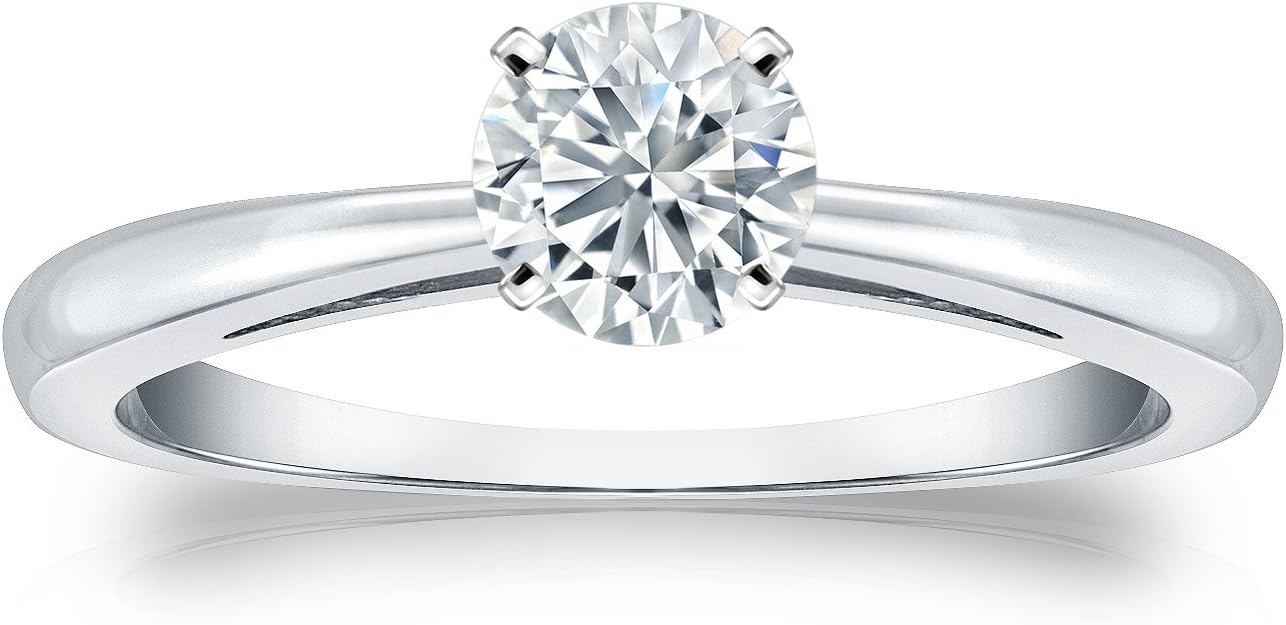Diamond Wish 14k White Gold Round Solitaire Diamond Engagement Ring (1/4 to 1 Carat TW, J-L, I1-I2) 4-Prong Set, Size 4-9