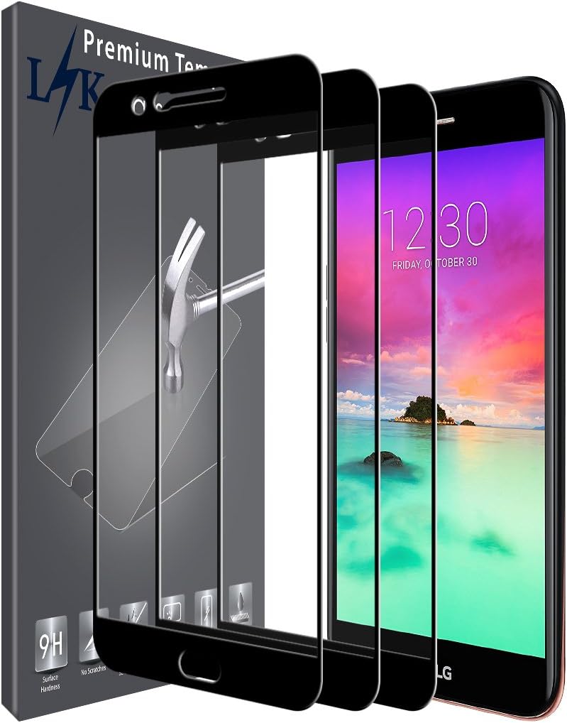 [3 Pack] LK Screen Protector for LG K20 Plus, LG K20 V, LG K10 2017, [Full Cover] Tempered Glass with Lifetime Replacement Warranty (Black)