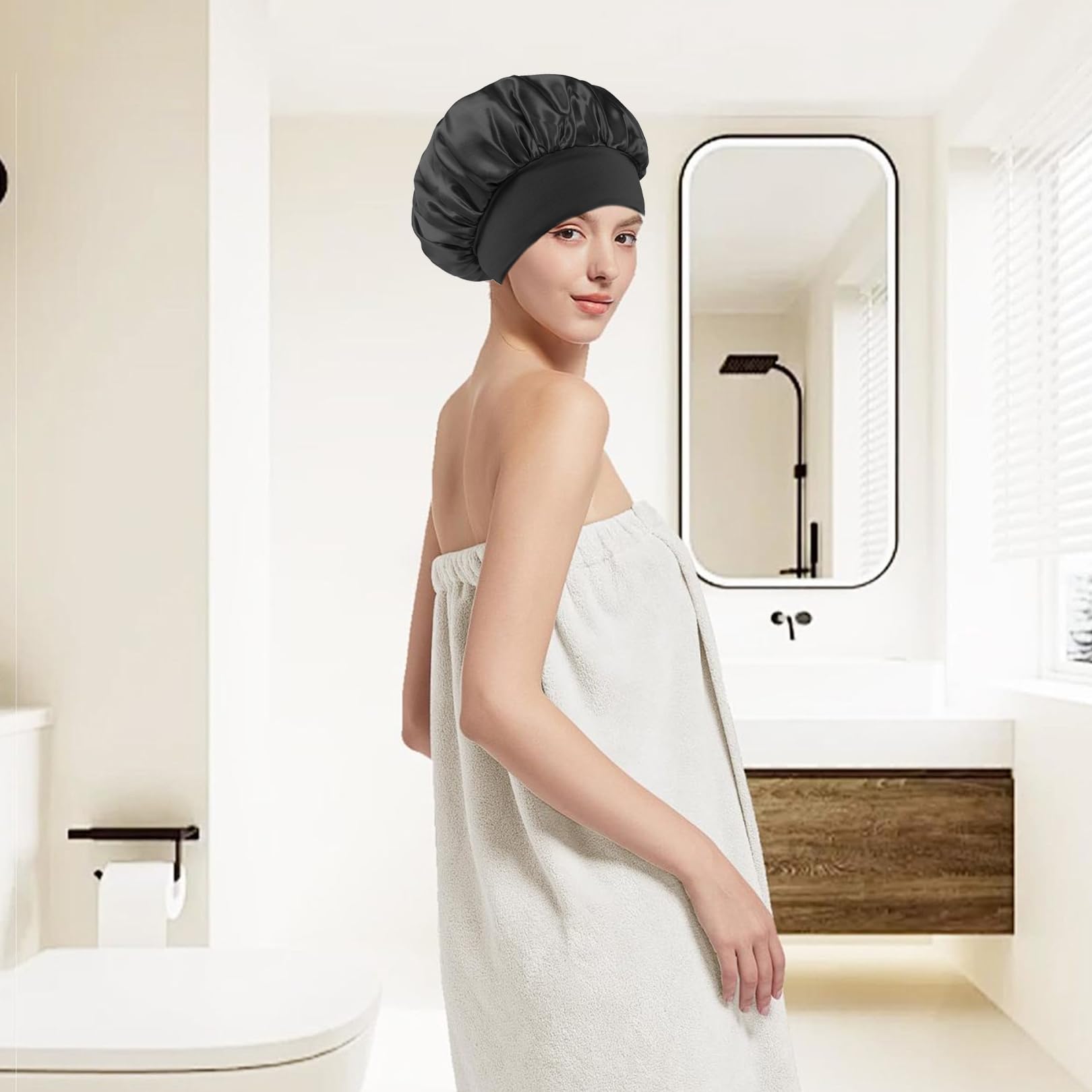 2Pièces Bonnet Satin Cheveux Nuit,Soie de en Turban Femme Bouclés Bonnets,Silk Foulard Elastique Boucler Casquettes Chapeaux,pour Femmes