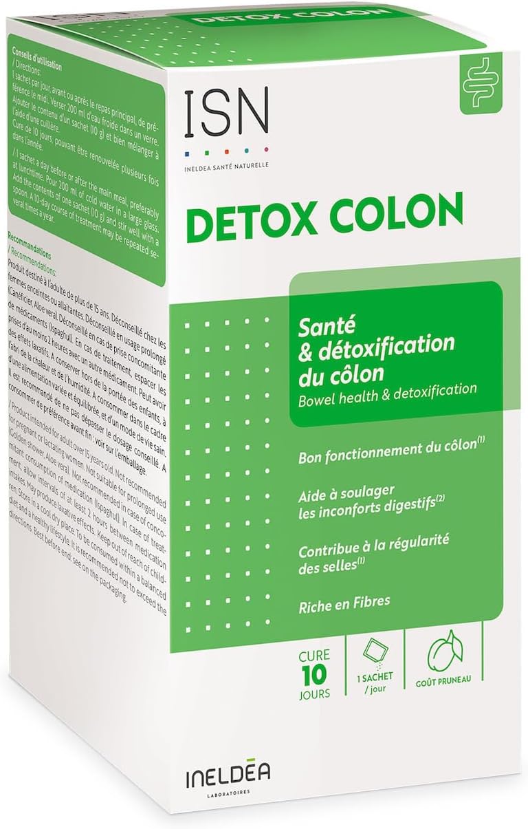 ISN – Detox Colon – Naturally detoxifies & purifies the colon – Relieves bowel discomfort – Rich in fiber and flat – Gluten free – 10 sachets